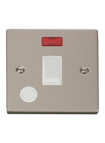20A Pearl Nickel Double Pole Switch with Flex Outlet &amp; Neon (VPPN023WH)