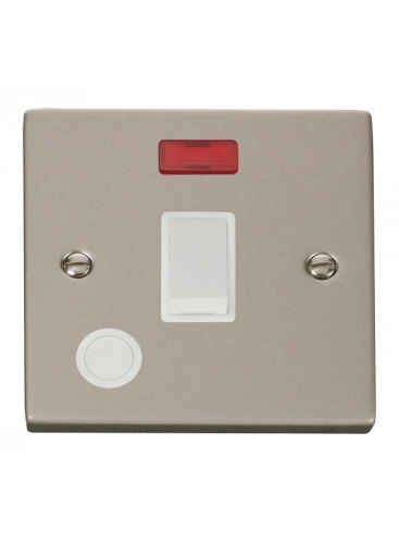 20A Pearl Nickel Double Pole Switch with Flex Outlet &amp; Neon (VPPN023WH)