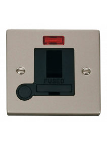13A Pearl Nickel Fused Spur Unit Switched &amp; Flex Outlet with Neon (VPPN052BK)