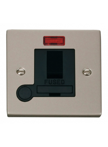 13A Pearl Nickel Fused Spur Unit Switched &amp; Flex Outlet with Neon (VPPN052BK)