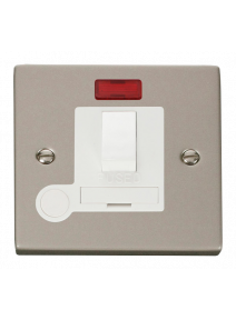 13A Pearl Nickel Fused Spur Unit Switched &amp; Flex Outlet with Neon (VPPN052WH)