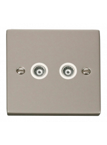 Twin Pearl Nickel Isolated Co-Axial Socket 2 Gang (VPPN159WH)