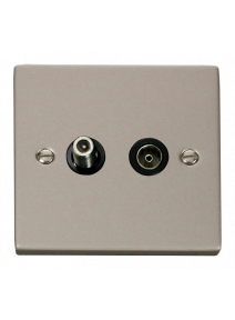 Pearl Nickel Non-Isolated Satellite &amp; Co-Axial Socket 2 Gang (VPPN170BK)