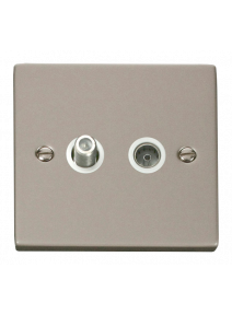 Pearl Nickel Non-Isolated Satellite &amp; Co-Axial Socket 2 Gang (VPPN170WH)