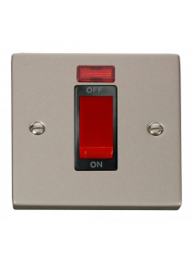 45A 1 Gang Double Pole Pearl Nickel Cooker Switch with Neon (VPPN201BK)