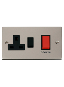 45A Pearl Nickel Cooker Switch &amp; 13A Double Pole Switched Socket (VPPN204BK)