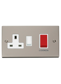 45A Pearl Nickel Cooker Switch &amp; 13A Double Pole Switched Socket (VPPN204WH)