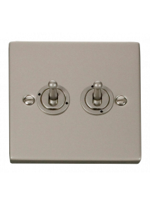 2 Gang 2 Way 10A Pearl Nickel Toggle Switch (VPPN422)