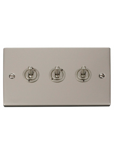 3 Gang 2 Way 10A Pearl Nickel Toggle Switch (VPPN423)