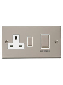 Pearl Nickel 45A Cooker Switch with 13A Double Pole Switch Socket (VPPN504WH)