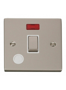 20A Double Pole Pearl Nickel Ingot Switch with Flex Outlet &amp; Neon (VPPN523WH)