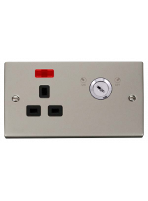 1 Gang Lockable Pearl Nickel 13A Switched Double Plate Socket with Neon (VPPN655BK)