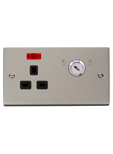 1 Gang Lockable Pearl Nickel 13A Switched Double Plate Socket with Neon (VPPN655BK)