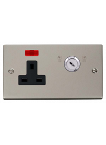 1 Gang Lockable Pearl Nickel 13A Double Plate Switched Socket with Neon  (VPPN675BK)