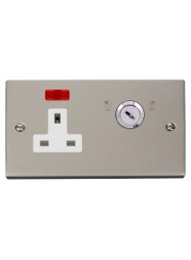 1 Gang Lockable Pearl Nickel 13A Double Plate Switched Socket with Neon  (VPPN675WH)