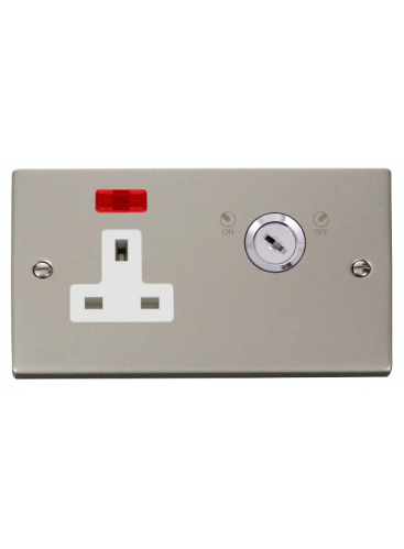 1 Gang Lockable Pearl Nickel 13A Double Plate Switched Socket with Neon  (VPPN675WH)