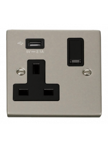13A 1 Gang Pearl Nickel Switched Socket with USB (VPPN771UBK)