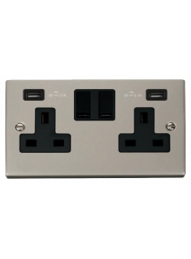 2 Gang 13A Pearl Nickel Switched Socket with Twin 2.1A USB Sockets (VPPN780BK)
