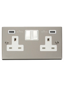 2 Gang 13A Pearl Nickel Switched Socket with Twin 2.1A USB Sockets (VPPN780WH)