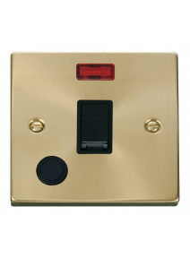 20A Satin Brass Double Pole Switch with Flex Outlet &amp; Neon (VPSB023BK)