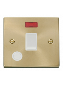 20A Satin Brass Double Pole Switch with Flex Outlet &amp; Neon (VPSB023WH)