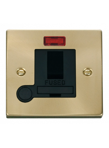 13A Satin Brass Fused Spur Unit Switched &amp; Flex Outlet with Neon (VPSB052BK)