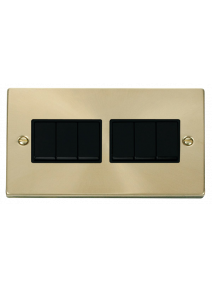 6 Gang 2 Way Satin Brass 10A Modular Plate Switch (VPSB105BK)