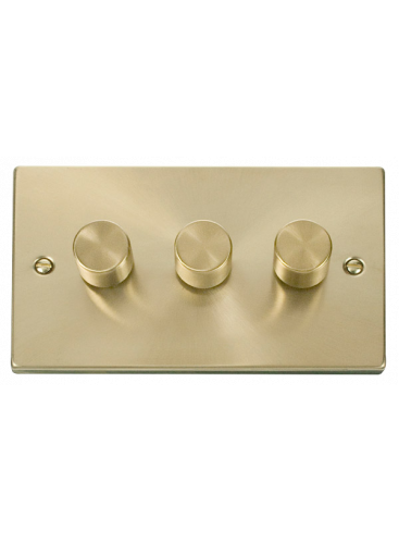 3 Gang 2 Way 400VA Satin Brass Dimmer Switch (VPSB153)