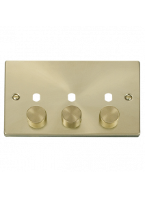 3 Gang Satin Brass Dimmer Plate with Knobs (VPSB153PL)