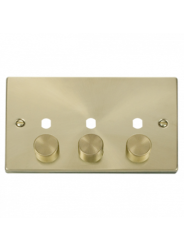 3 Gang Satin Brass Dimmer Plate with Knobs (VPSB153PL)