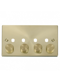 4 Gang Satin Brass Dimmer Plate with Knobs (VPSB154PL)