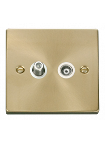 Satin Brass Isolated Satellite &amp; Co-Axial Socket (VPSB157WH)