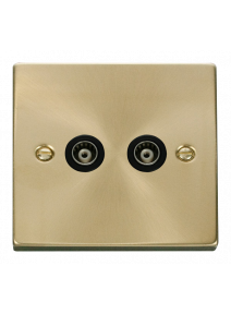 Twin Satin Brass Isolated Co-Axial Socket 2 Gang (VPSB159BK)