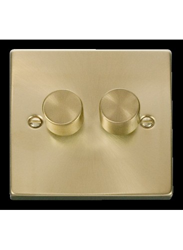 2 Gang 2 Way 100W Satin Brass LED Dimmer Switch (VPSB162)