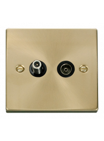 Satin Brass Non-Isolated Satellite &amp; Co-Axial Socket 2 Gang (VPSB170BK)