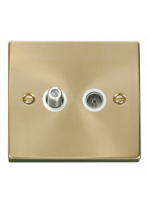 Satin Brass Non-Isolated Satellite &amp; Co-Axial Socket 2 Gang (VPSB170WH)