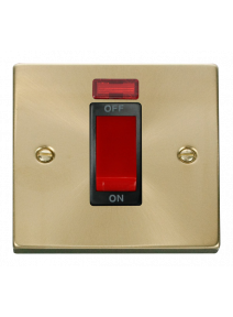 45A 1 Gang Double Pole Satin Brass Cooker Switch with Neon (VPSB201BK)