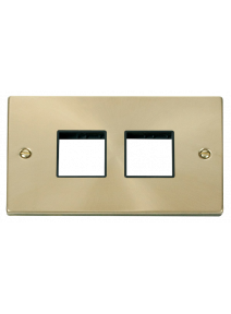 2 Gang Satin Brass Grid Switch Plate 2+2 Aperture VPSB404BK