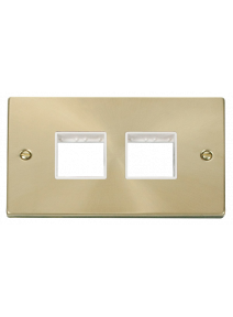 2 Gang Satin Brass Grid Switch Plate 2+2 Aperture VPSB404WH