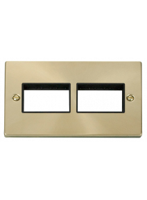 2 Gang Satin Brass Grid Switch Plate 3+3 Aperture VPSB406BK