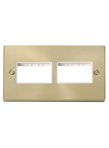 2 Gang Satin Brass Grid Switch Plate 3+3 Aperture VPSB406WH
