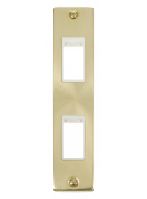 2 Gang Twin Satin Brass Architrave Grid Switch Plate VPSB472WH
