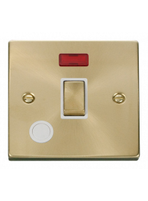 20A Double Pole Satin Brass Ingot Switch with Flex Outlet &amp; Neon VPSB523WH