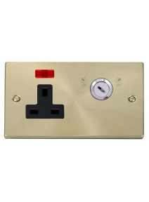 1 Gang Lockable Satin Brass 13A Double Plate Switched Socket with Neon VPSB675BK