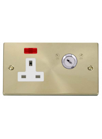 1 Gang Lockable Satin Brass 13A Double Plate Switched Socket with Neon VPSB675WH