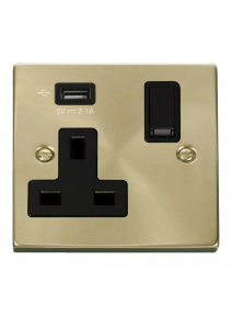 13A 1 Gang Satin Brass Switched Socket with USB VPSB771UBK
