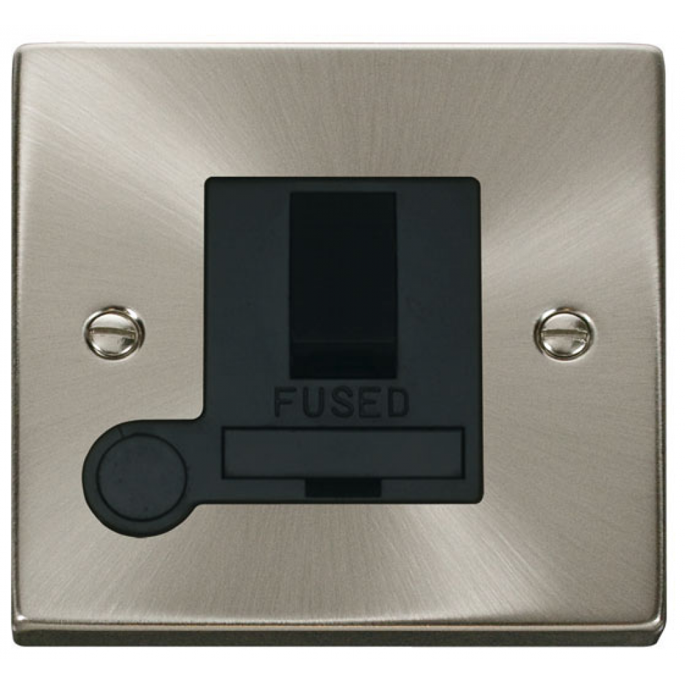 13A Satin Chrome Fused Spur Unit Switched & Flex Outlet VPSC051BK