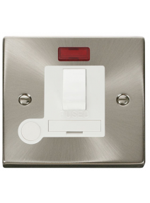 13A Satin Chrome Fused Spur Unit Switched &amp; Flex Outlet with Neon VPSC052WH