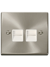 Twin Satin Chrome Secondary Telephone Socket (Slave) 2 Gang VPSC126WH