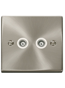Twin Satin Chrome Isolated Co-Axial Socket 2 Gang VPSC159WH